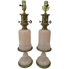 Pair of Vintage Pink Opaline Lamps