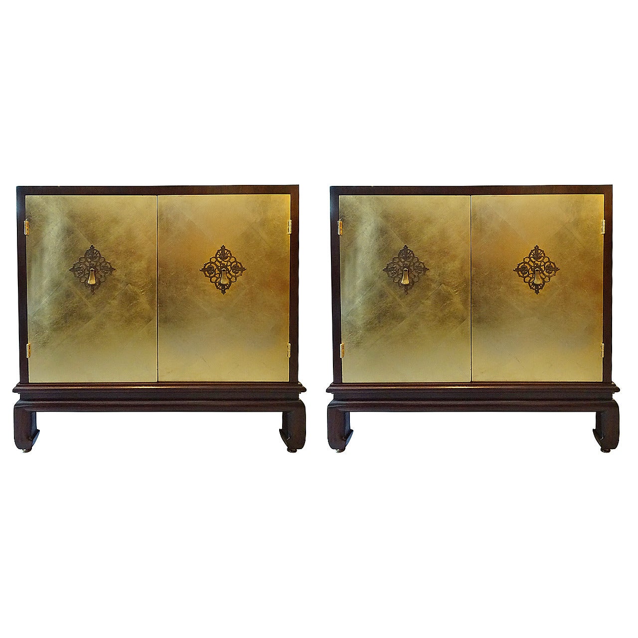 Pair of John Stuart Gold Leaf Cabinets For Sale