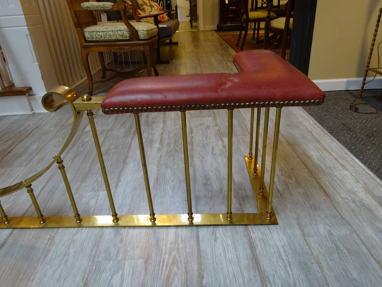 Substantial Georgian Style Brass Fireside Fender, of rectangular form with leather upholstered seat rests