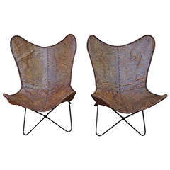 Vintage Pair of Leather Butterfly Chairs