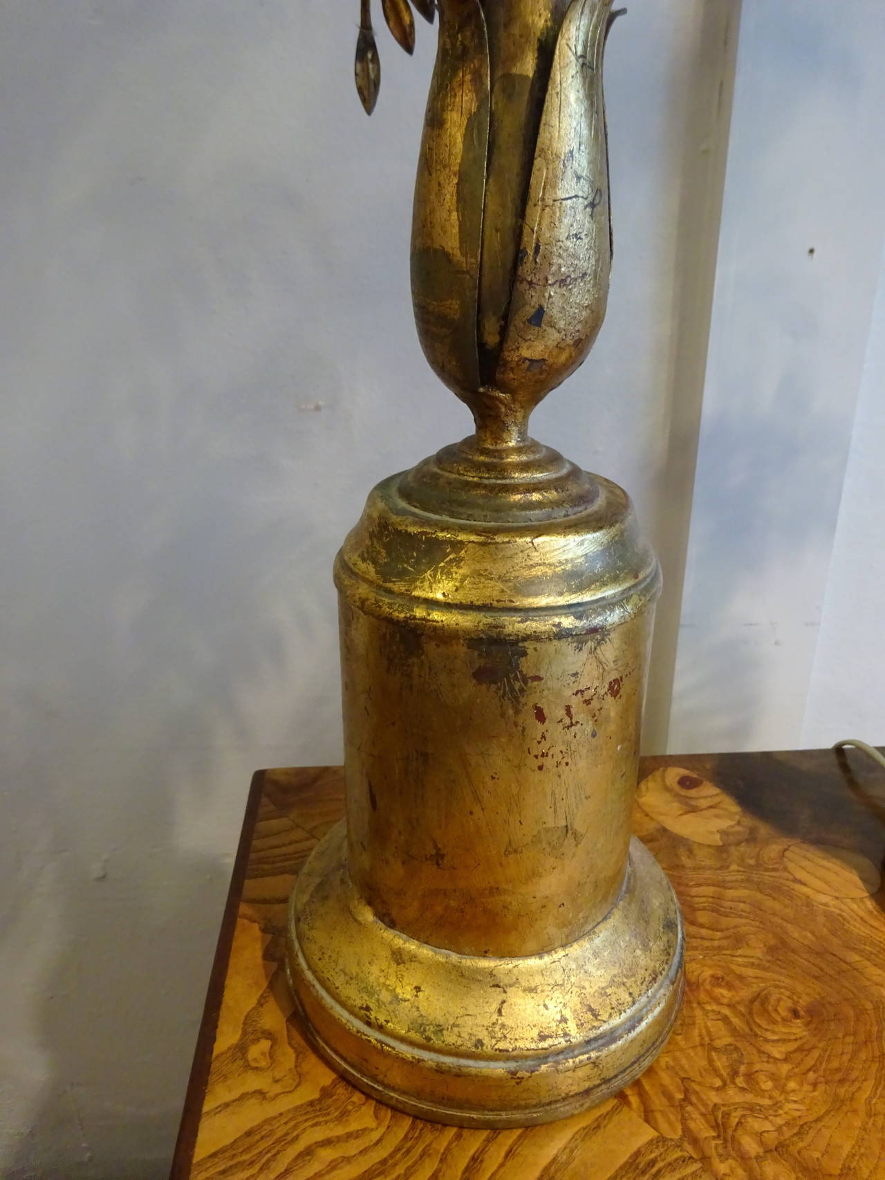 Mid-Century Modern Pair of Gilt Metal Palmette Lamps
