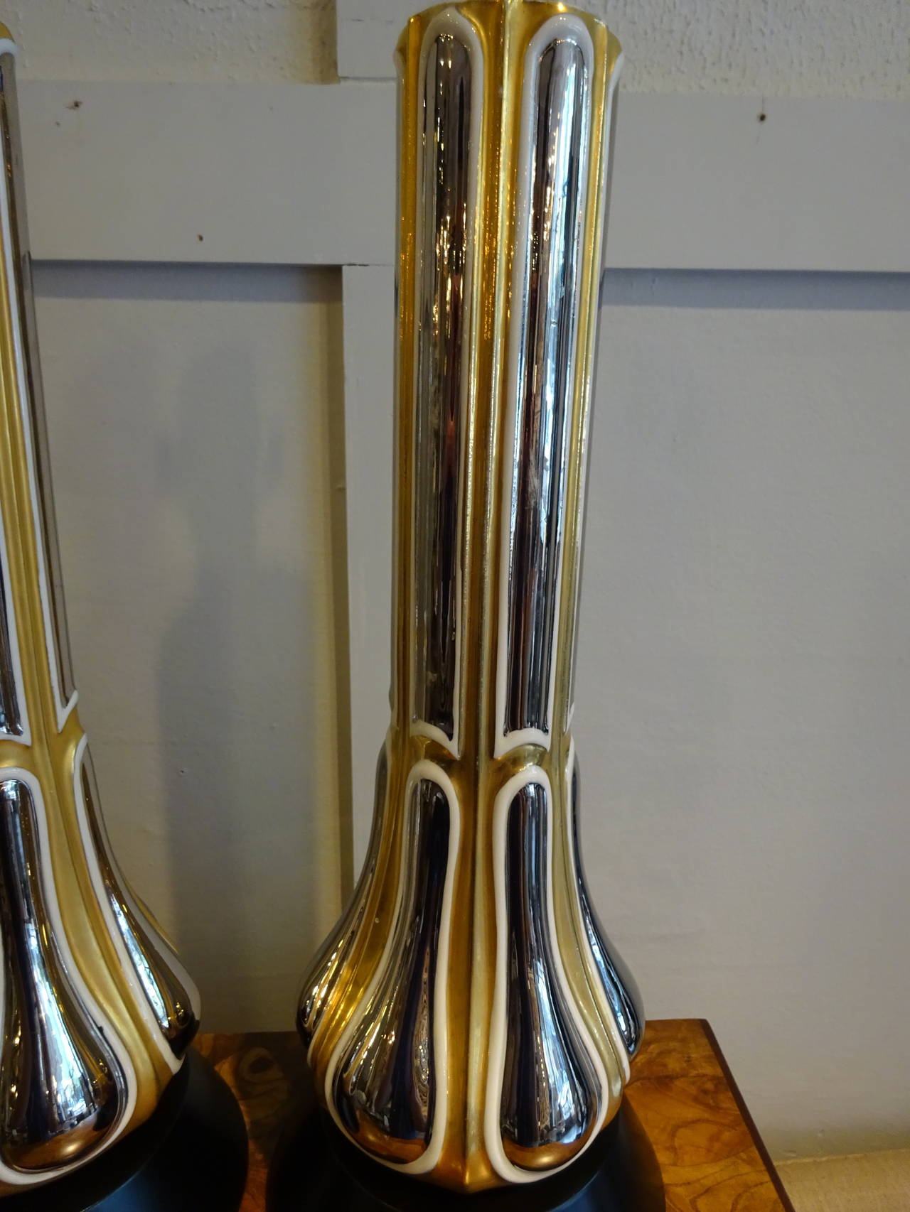 Pair of Gold and Silver Porcelain Lustre Lamps