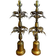 Pair of Gilt Metal Palmette Lamps