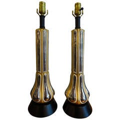 Pair of Gold and Silver Porcelain Lustre Lamps