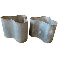 Pair of Midcentury Galvanized Steel Planters