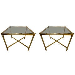 Pair of Large Mastercraft Brass Side Tables