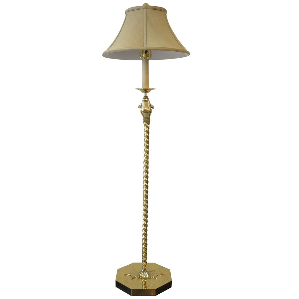 Whimsical Frog Motif Brass Floor Lamp