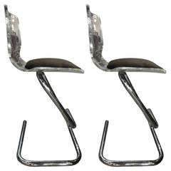 Pair of Chrome and Lucite Barstools 3