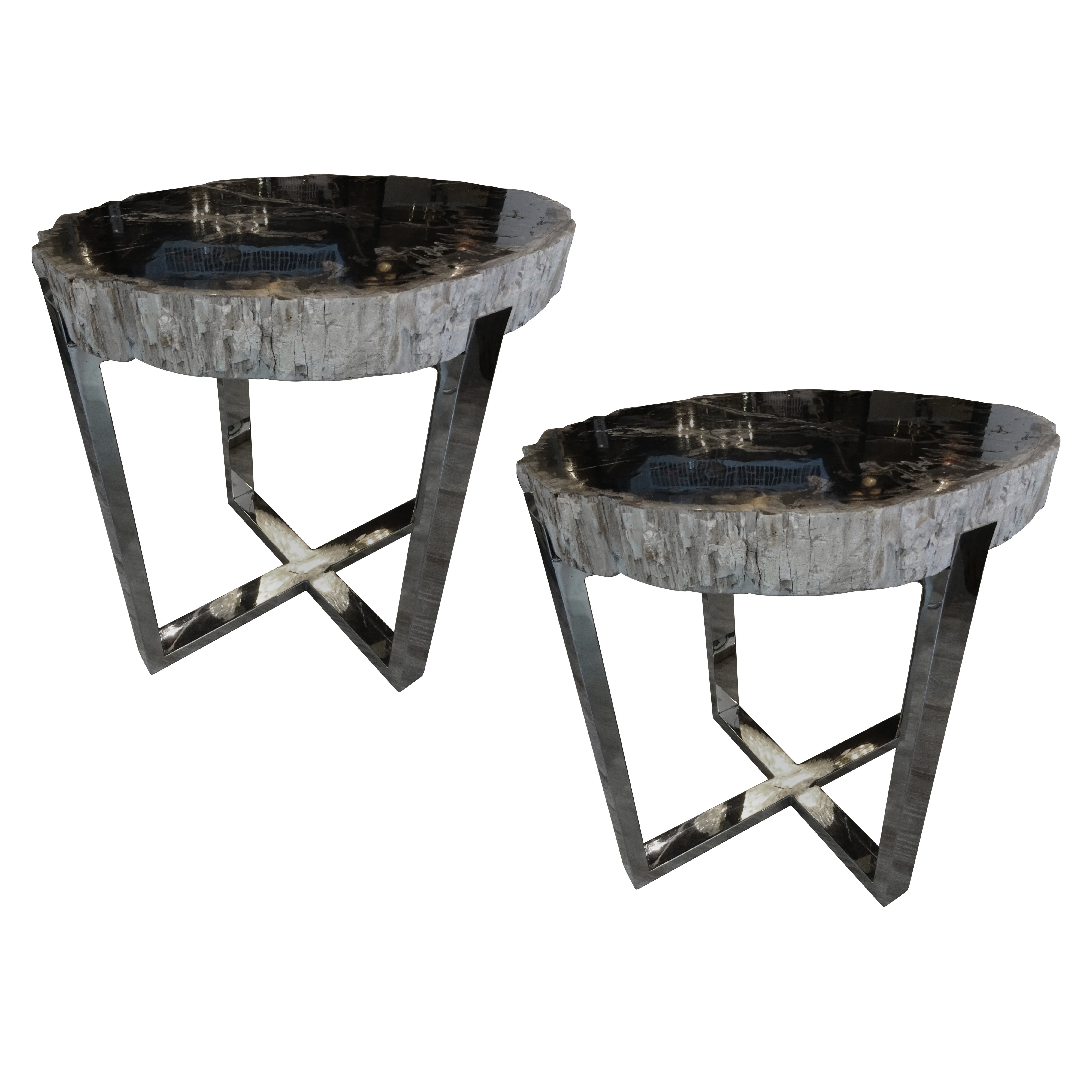 Petrified Wood Tables with Steel "X" Base