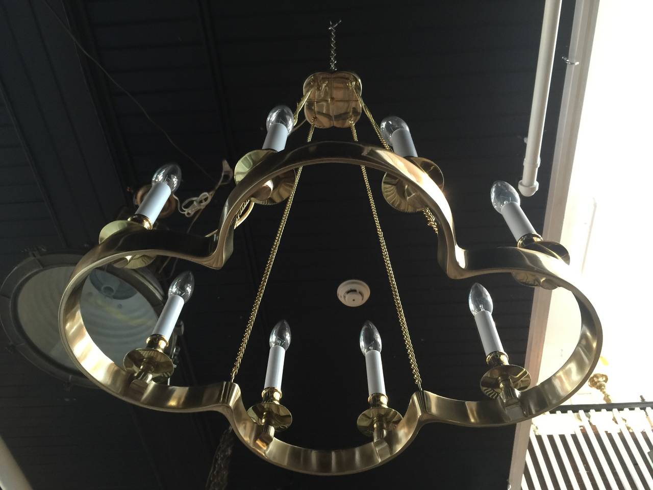 American Brass Chandelier in the Manner of Tommi Parzinger For Sale