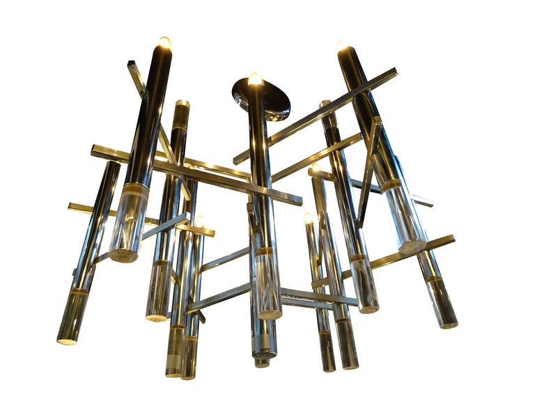 Mid-Century Modern Lucite and Chrome Six Light Chandelier by Sciolari