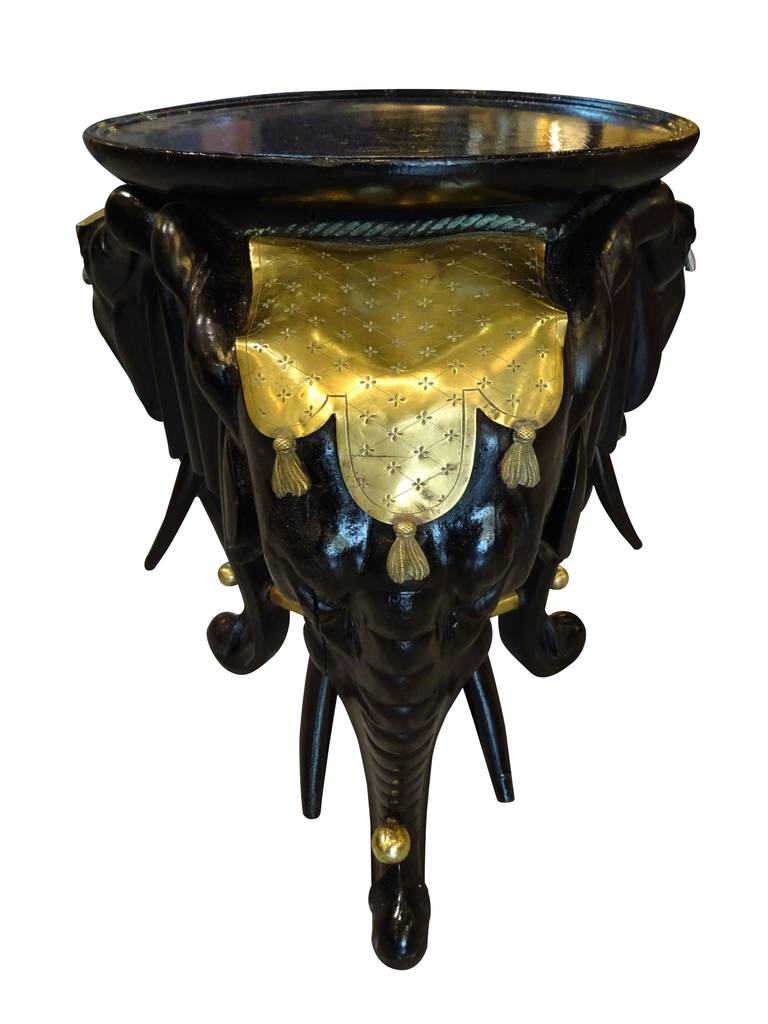 French Aesthetic Period Ebonized Elephant Form Stand with Brass Mounts