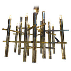Lucite and Chrome Six Light Chandelier by Sciolari