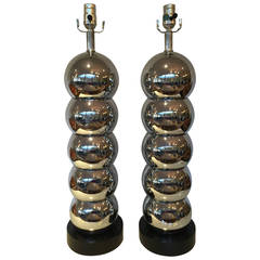 Vintage Large Chrome Table Lamps by George Kovacs