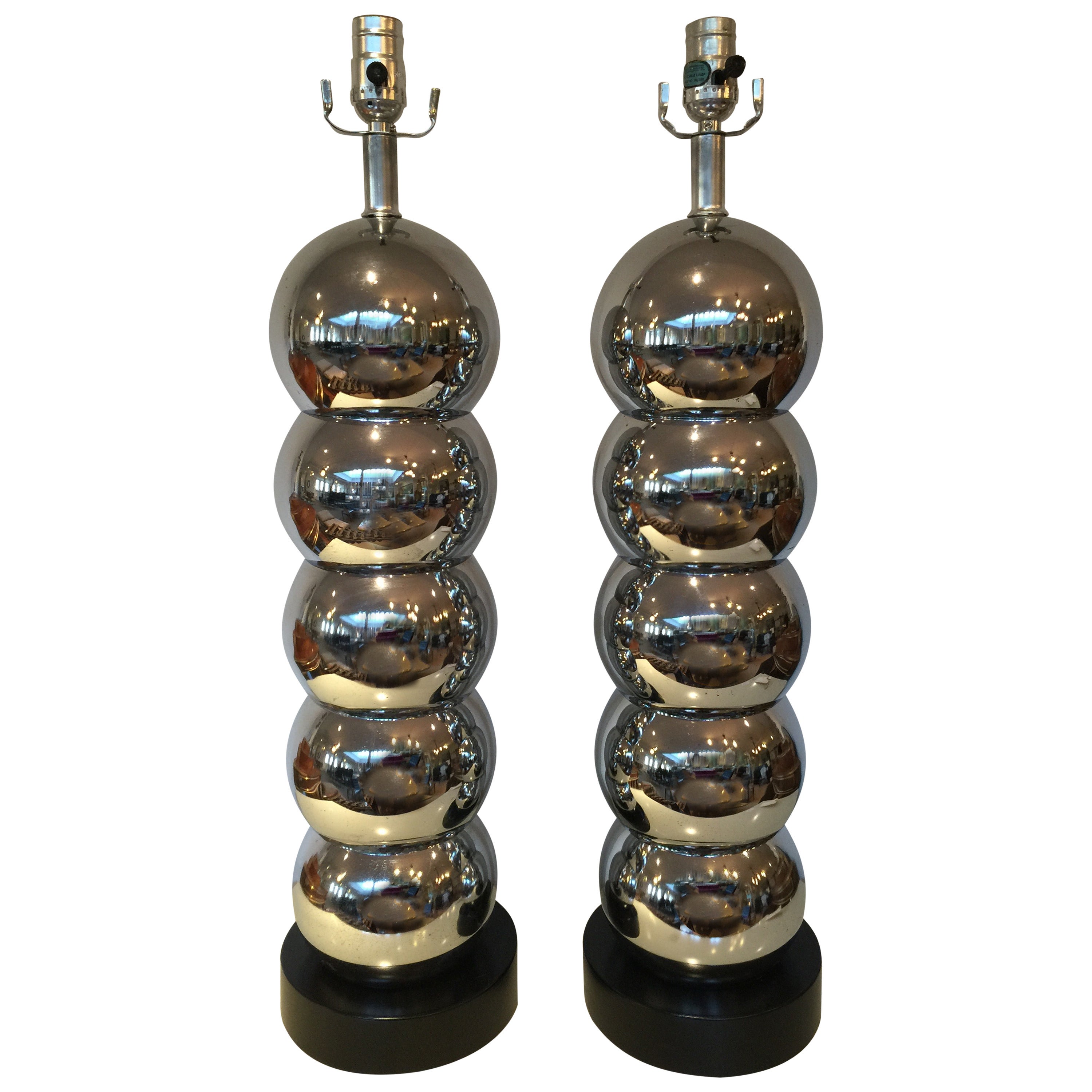 Large Chrome Table Lamps by George Kovacs
