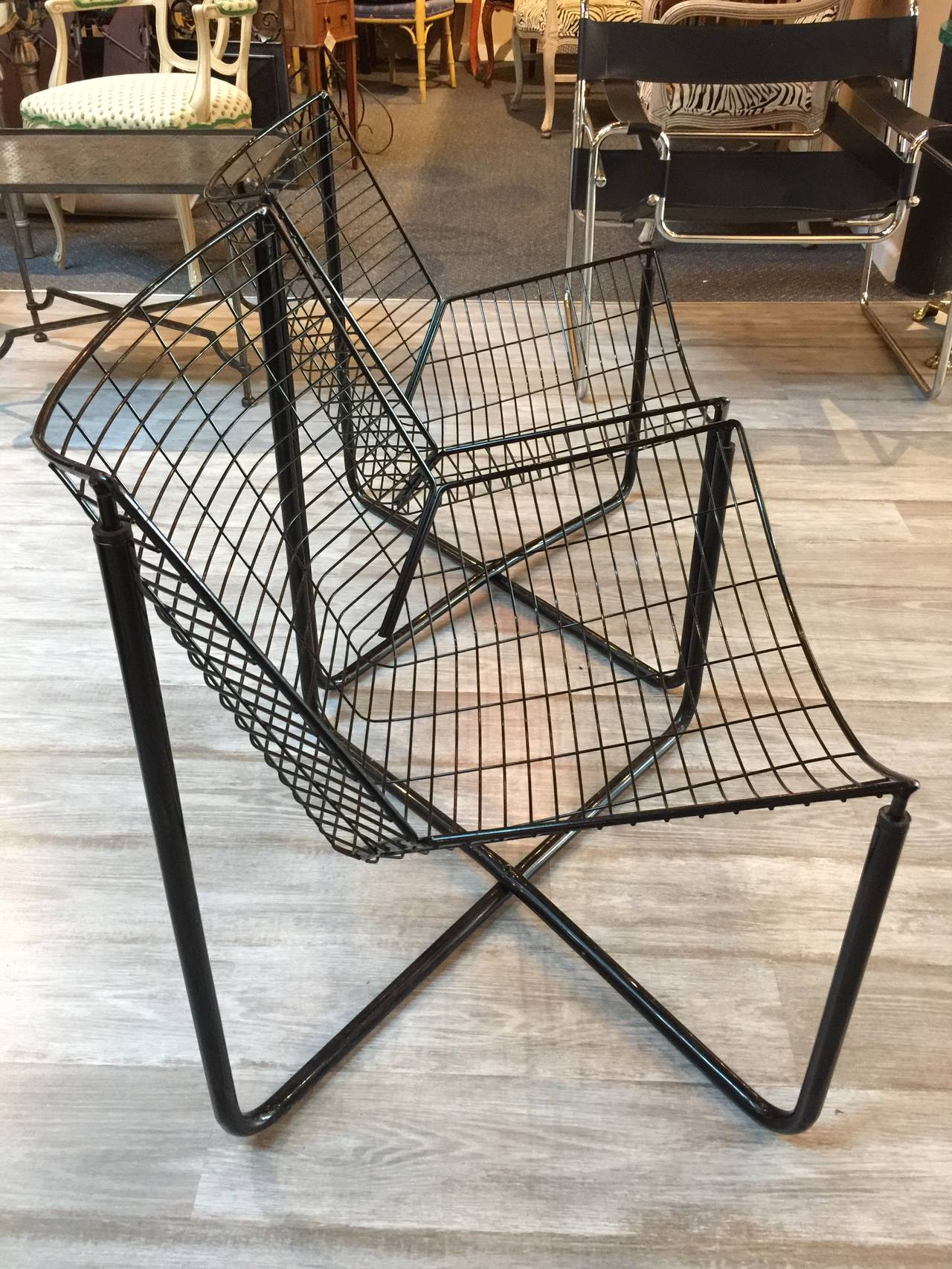 Pair of Danish 1980s Geometric Wire Chairs