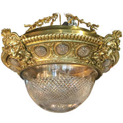 French Bronze and Crystal Dome Chandelier