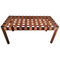 Vintage Large Woven Leather Bench