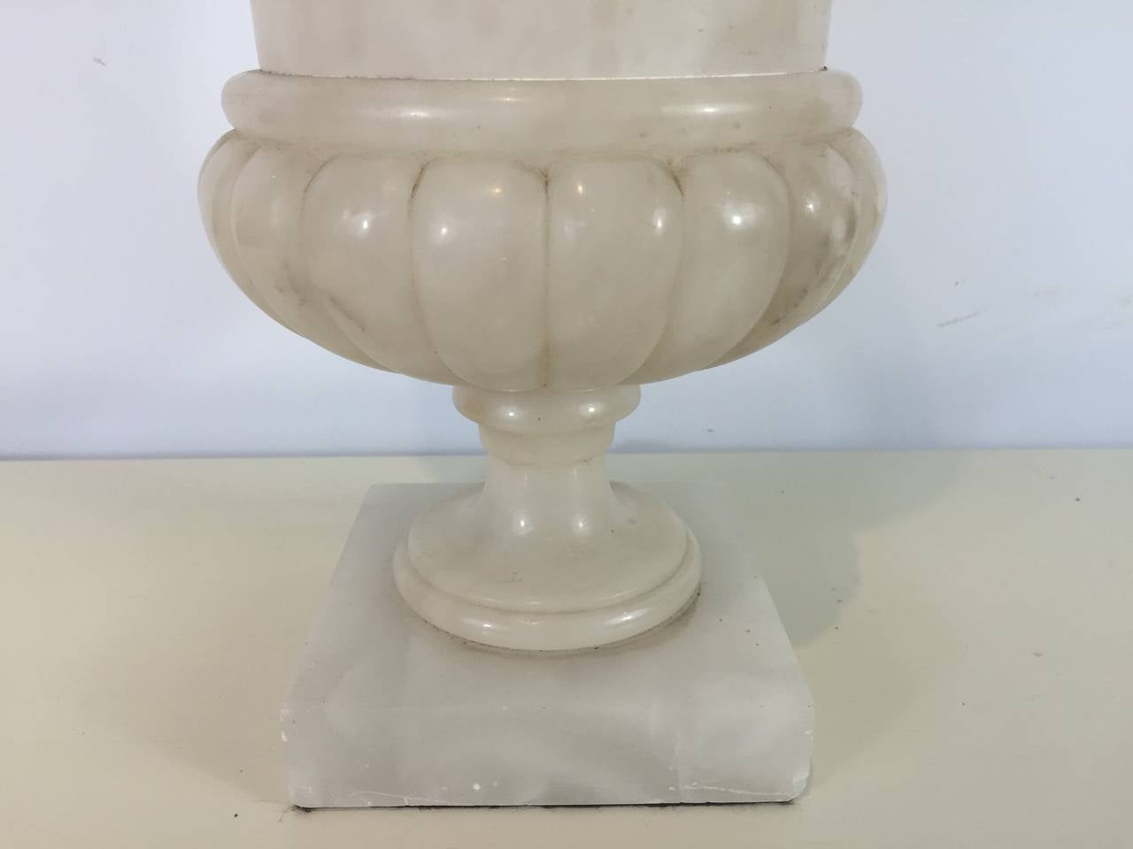 Art Deco carved marble campana urn Lamp, illuminated from within. Measures: 14.5