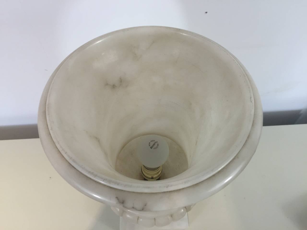 Art Deco Carved Marble Campana Urn Lamp In Good Condition In West Palm Beach, FL