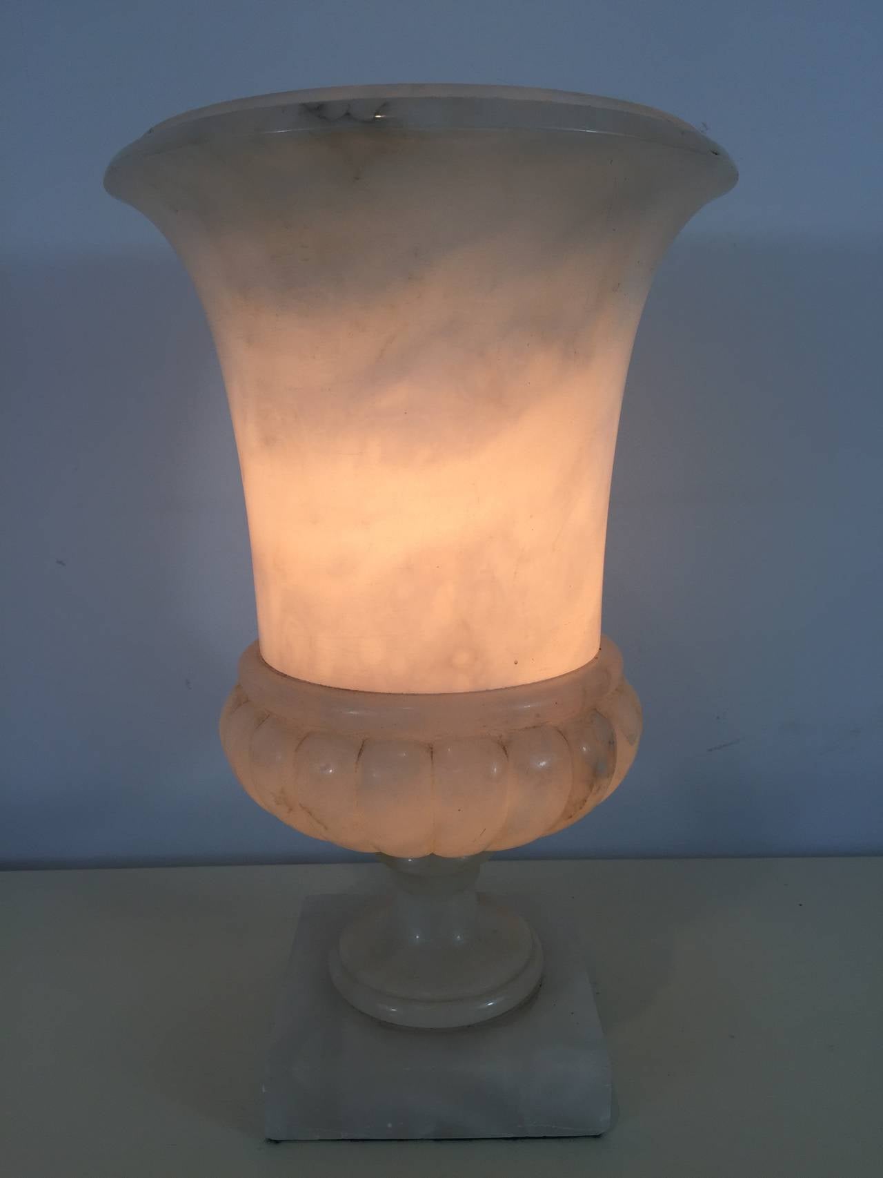 Mid-20th Century Art Deco Carved Marble Campana Urn Lamp