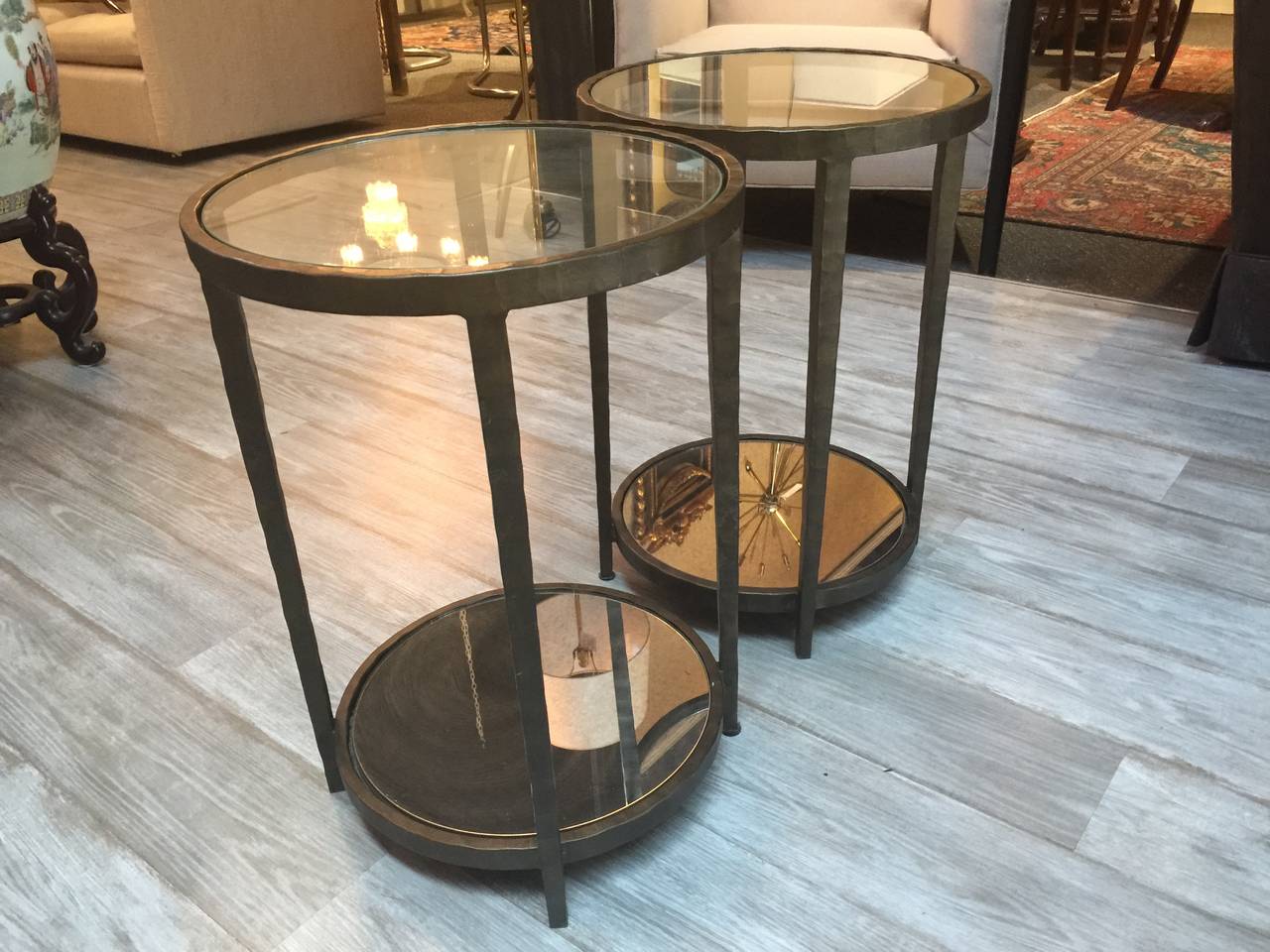 Pair of Circular Bronze Side Tables
