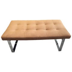 Milo Baughman Style Chrome and Upholstered Bench