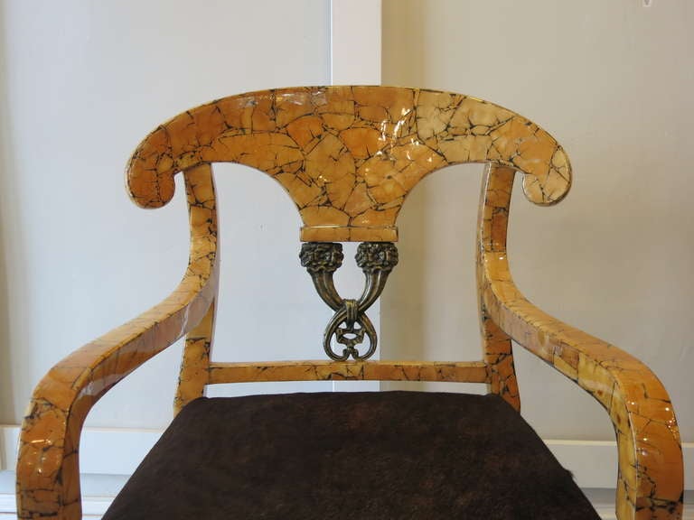Maitland Smith Coconut Veneer Bronze Mounted Arm Chair