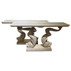 Pair of Swedish Parcel Painted Dolphin Consoles