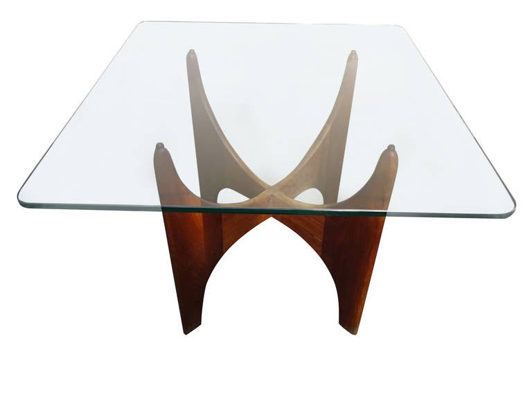 Sculptural wood side table with square glass top by Adrian Pearsall.
On final sale reduced to $549!