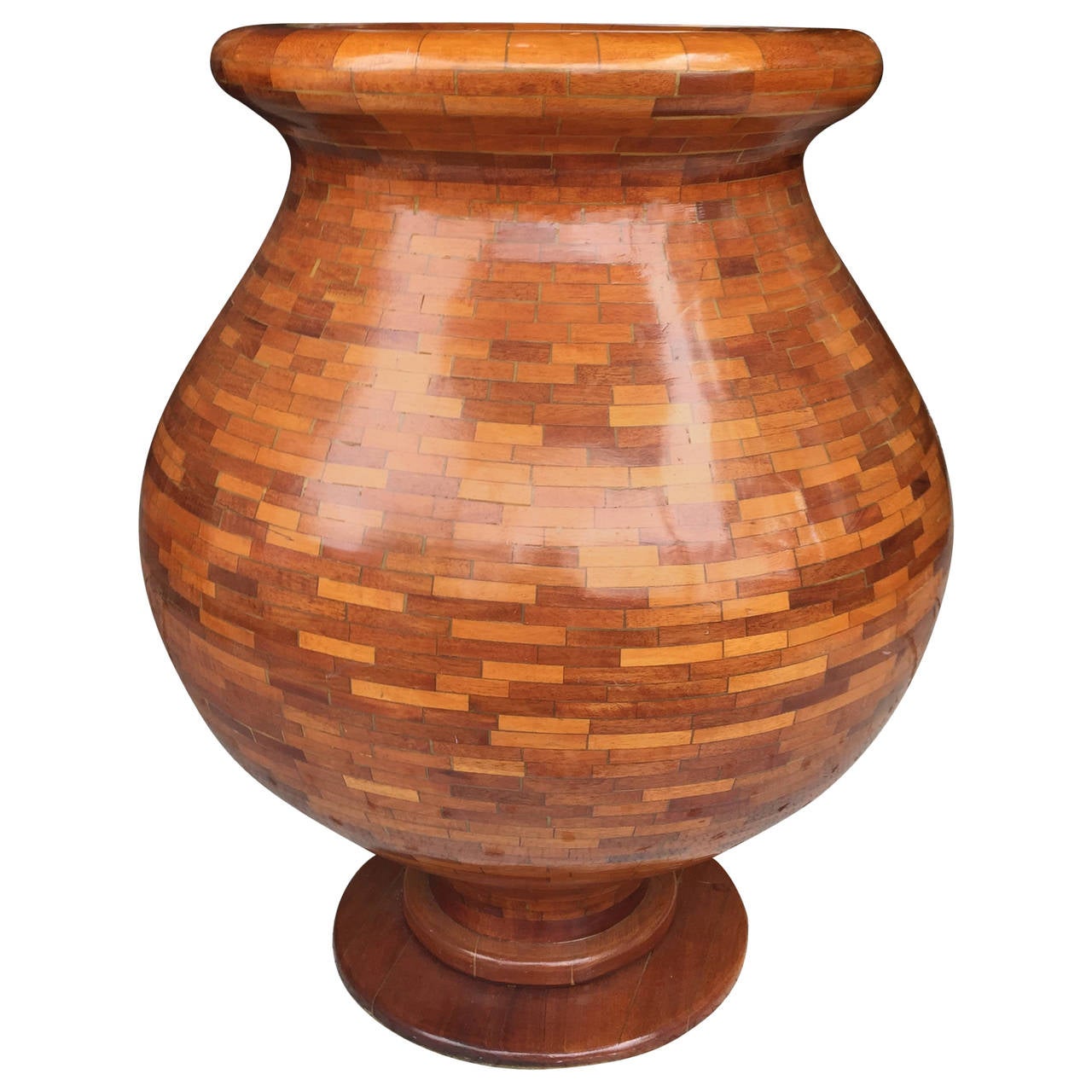 Large Treen Mosaic Wood Vase For Sale at 1stdibs