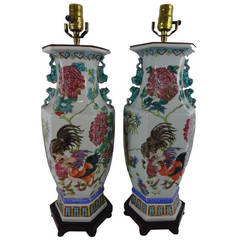 Chinese Export Famille Verte Vases, Now as Lamps