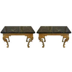 A Pair of George III Style Carved Giltwood Top Consoles