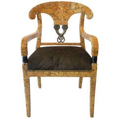 Maitland Smith Coconut Veneer Bronze Mounted Arm Chair