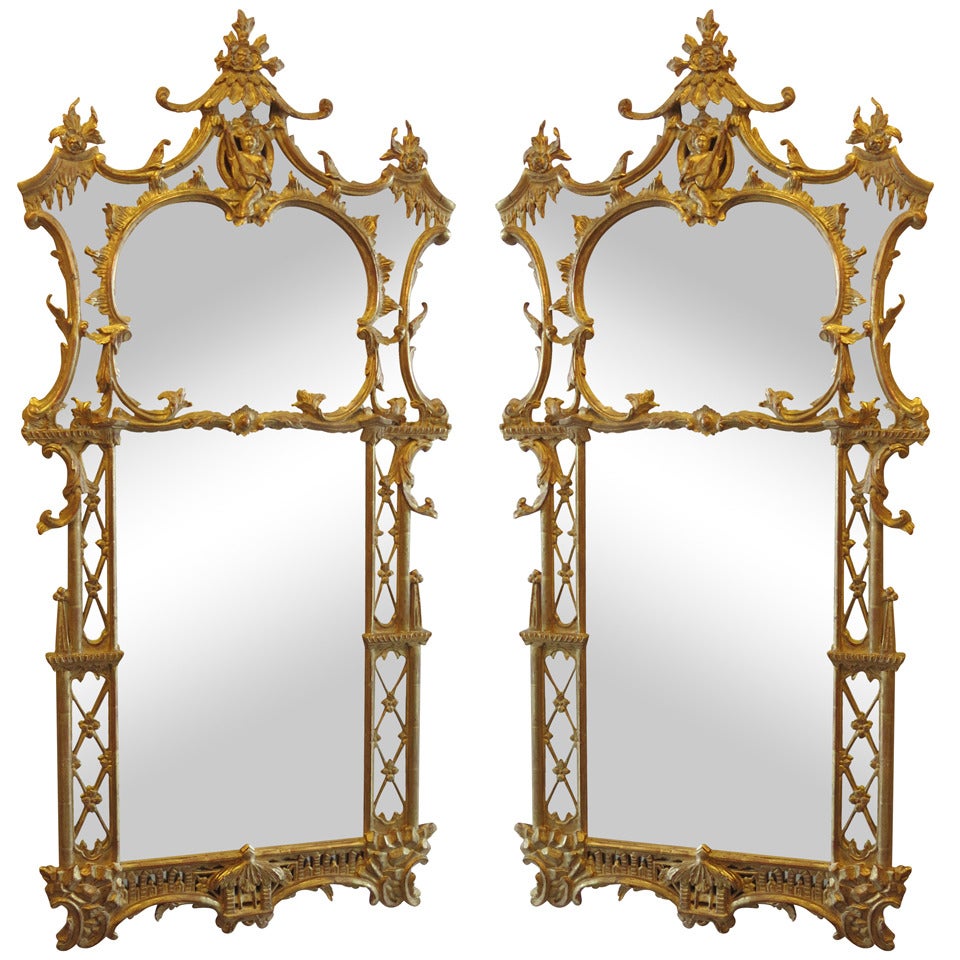 A Pair of Chinoisere Giltwood Mirrors