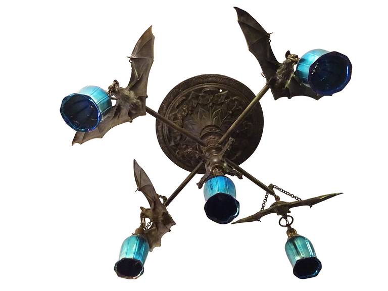 Austrian Bronze Bat Motif Chandelier For Sale 3