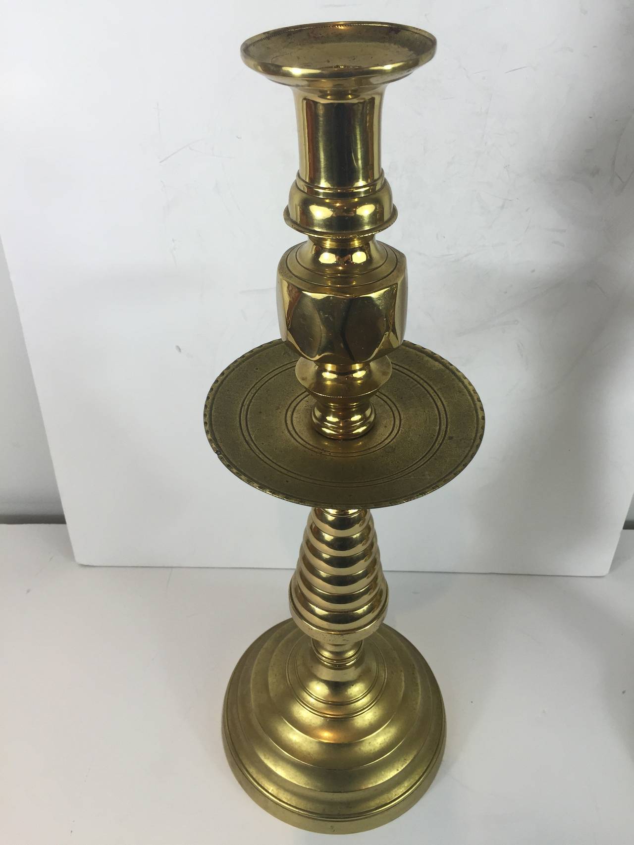 Pair of Large Antique English Beehive Candlesticks, with Registry Numbers
