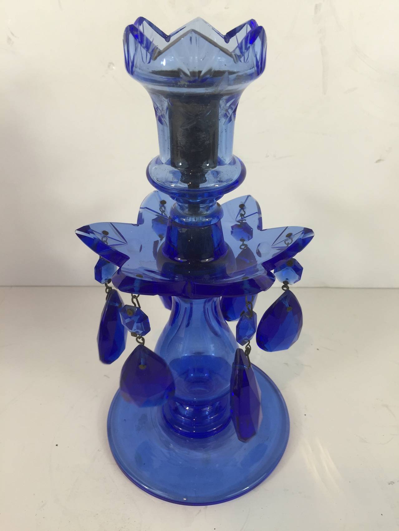 Pair Of Georgian Style Cobalt Candlesticks For At 1stdibs Pair Of Georgian Style Cobalt Candlesticks Each One With A Single Light Blue
