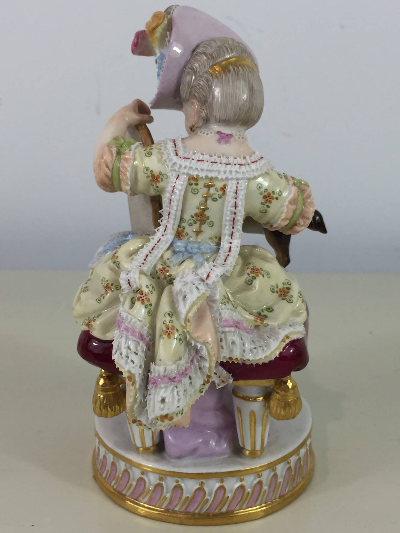 German Meissen Porcelain Girl with Mirror and Dog
