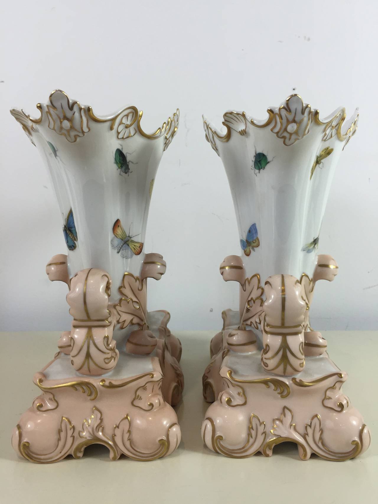 High Victorian R & L Naturalistic Cornucopia Mantle Vases