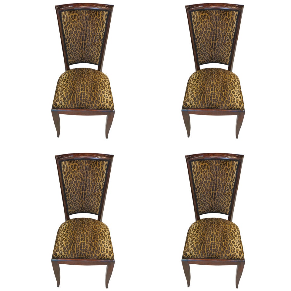 A Set of Four Art Deco Leopard Upholstered Chairs at 1stDibs