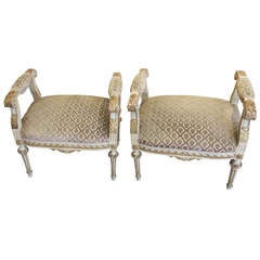 A Pair of French Neo Classic Distressed Benches