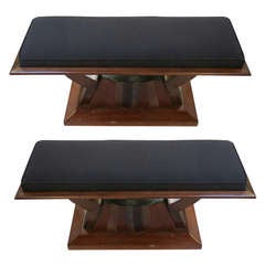 A Pair of Art Deco Sculptural Rosewood Benches