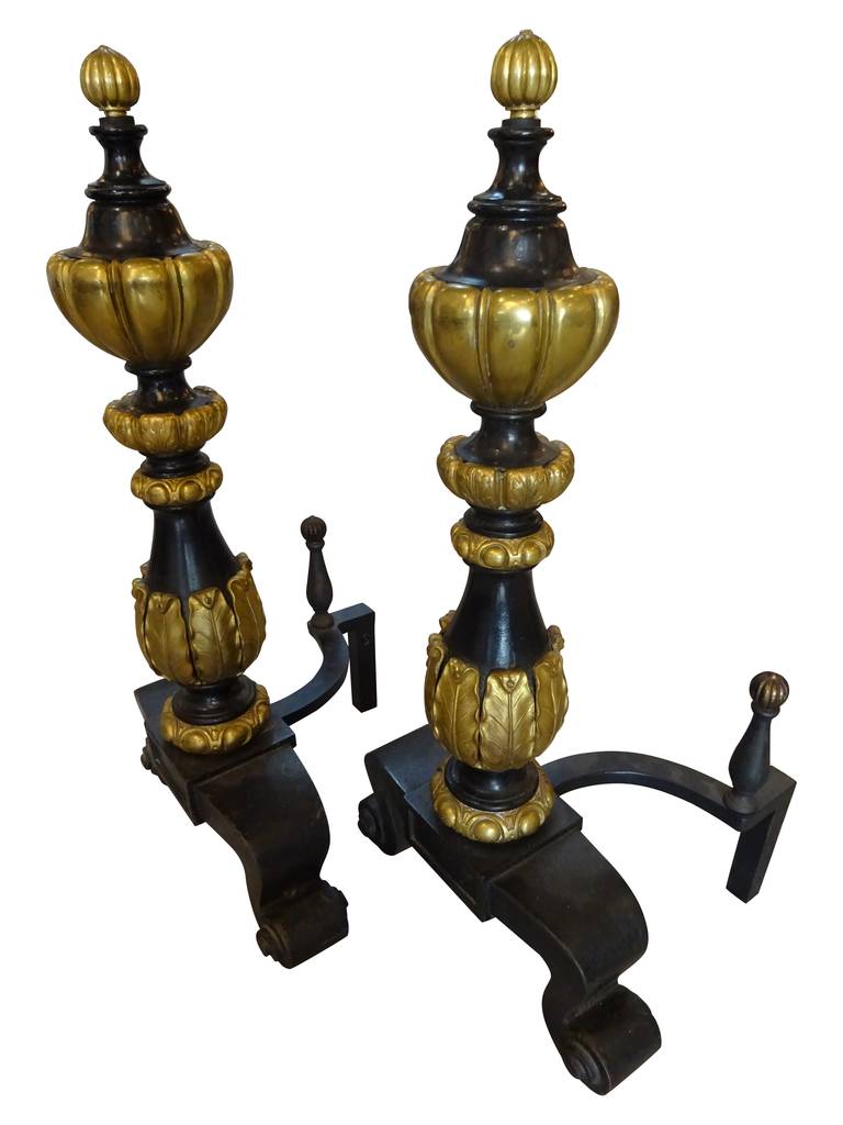 A pair of W.H. Jackson painted and gilt bronze andirons
