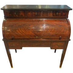 Antique Louis Philippe Burled Mahogany Cylinder Desk with Marble Top