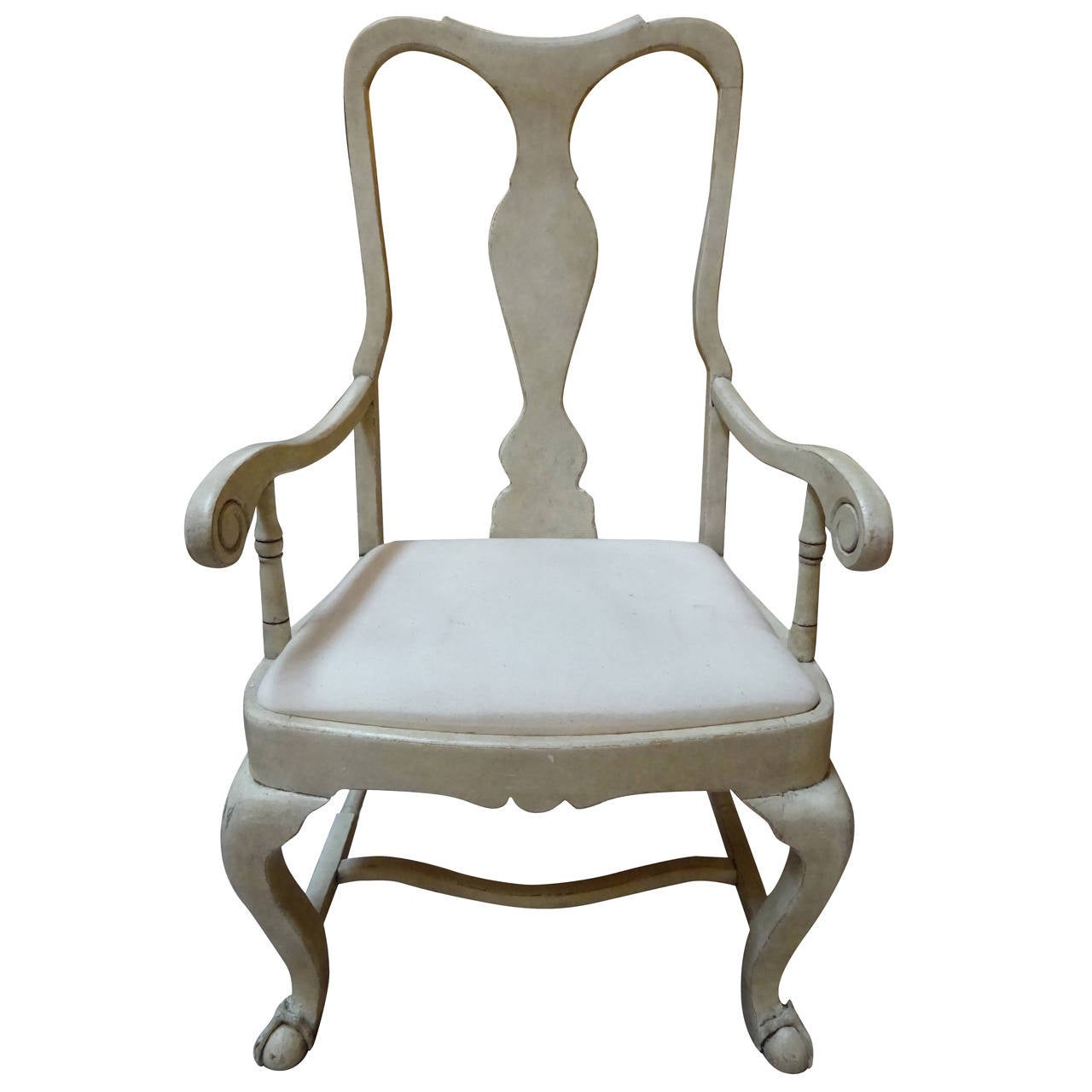 Queen Anne Style Whitewashed Armchair For Sale at 1stdibs