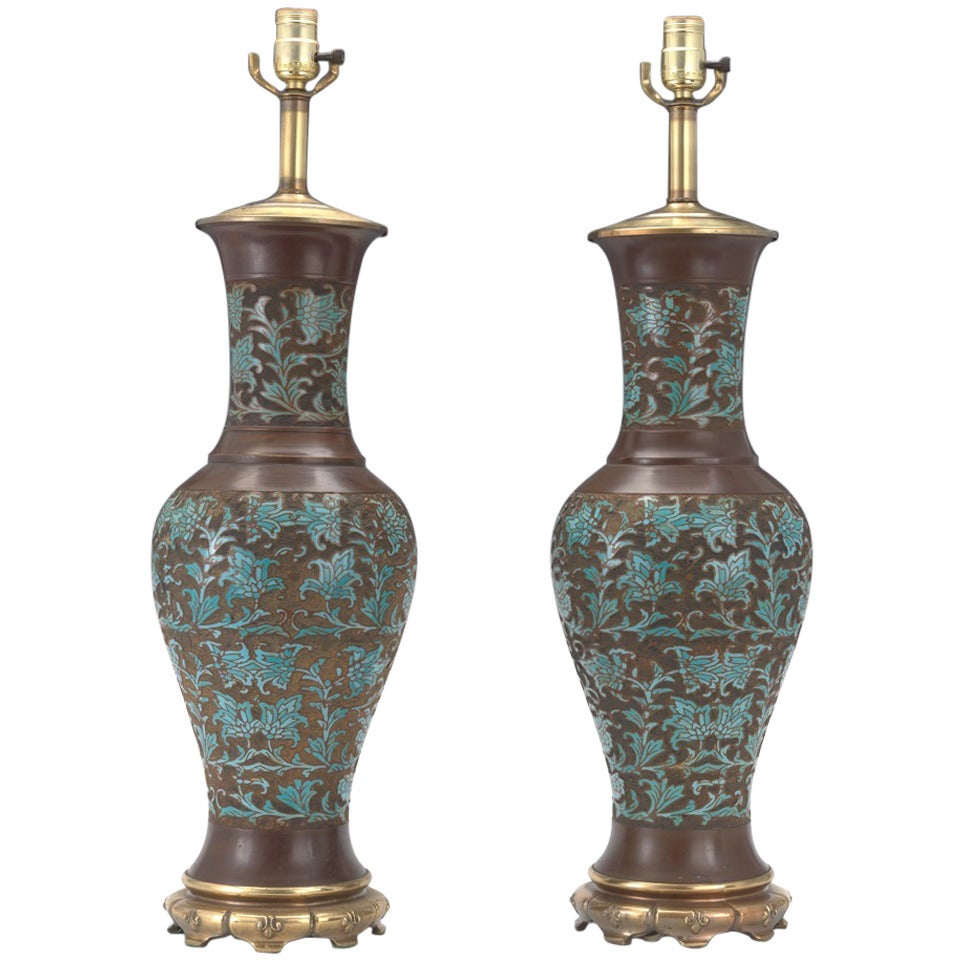 Pair of Chinese Cloisonné Vases, Now as lamps