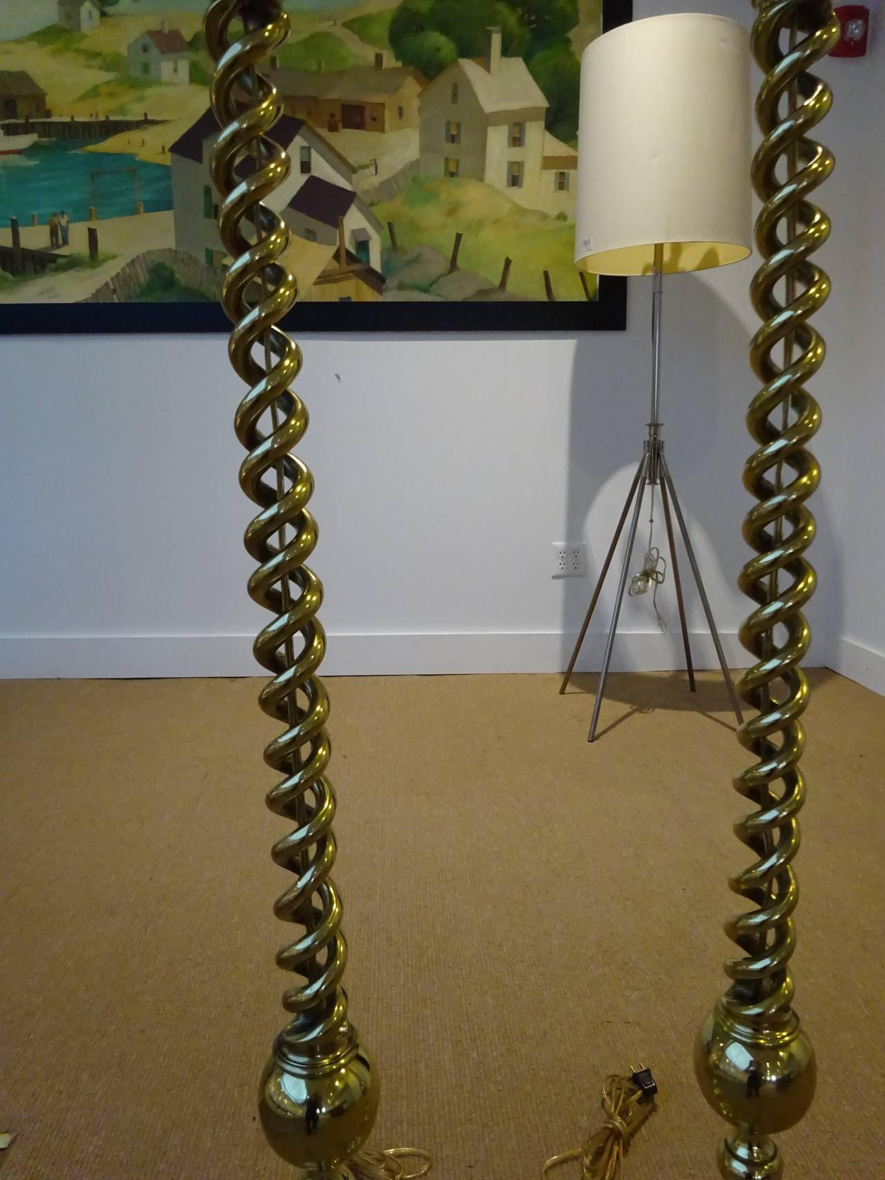 Pair of English Brass Barley Twist Floor Lamps In Excellent Condition In Oaks, PA
