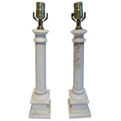 A Pair of Carrera Marble Column Lamps