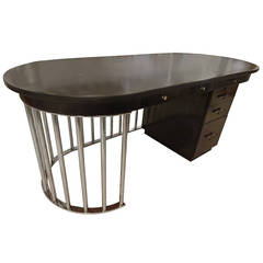 Art Deco Style Wood and Steel Desk